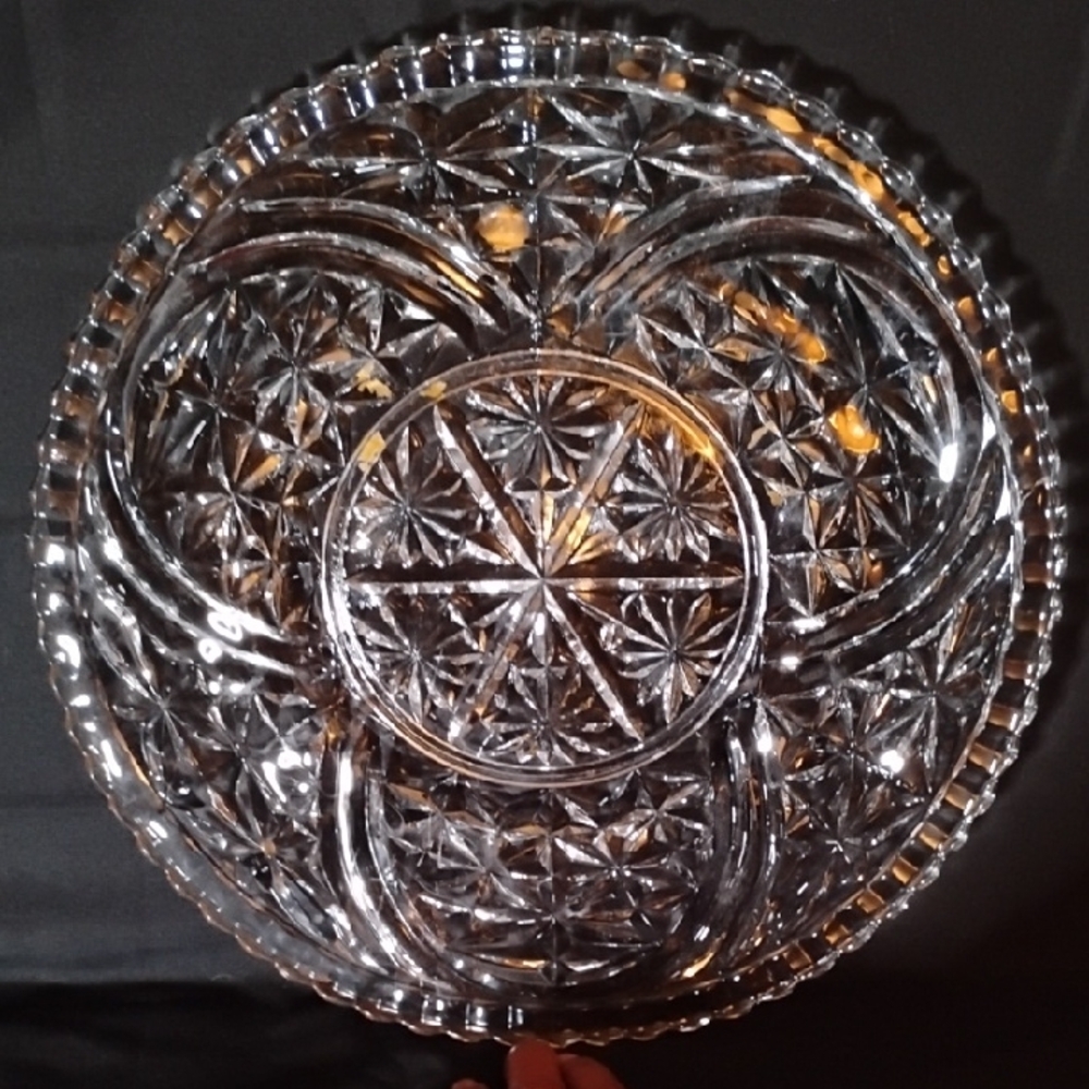 Vintage Glass Art Plate with Gold Accents